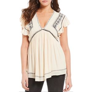NWT Free People Cream Embroidered Shirt